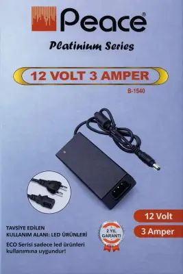 Peace B-1540 220 Volt 12 Volt 3 Amper Plastik Kasa Adaptör