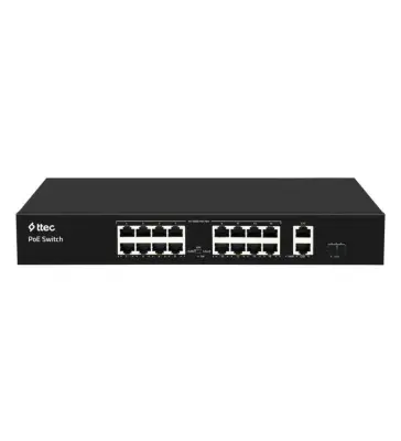 TTEC 19300PG-1SFP 16 Portlu 10/100 Fast Ethernet Tak Çalıştır Switch 2 Gigabit Uplink 1 SFP poe+ 300w