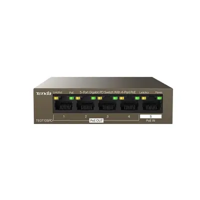 Tenda TEG1105PD 5 Port 10/100/1000 4 Port PoE Yonetilemez Adaptorsuz Desktop Ara Switch