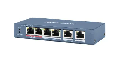 Hikvision DS-3E0106HP-E 4 Port PoE (1 Hi-PoE) + 2 Uplink Yönetilemez Switch (60 W)