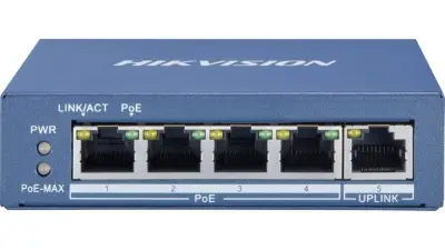 Hikvision DS-3E0505P-E/M 4 Port Gigabit PoE + 1 Uplink Yönetilemez Switch (35 W)