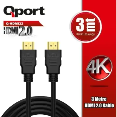 Qport Q-HDMI32 HDMI Kablo 3 MT Ver2.0 Altın Uçlu 3D 4K