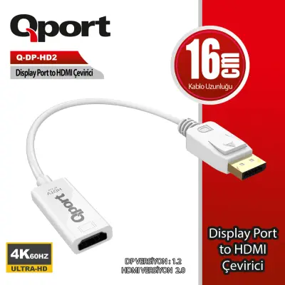 Qport Q-DP-HD2 Dısplay TO HDMI 4K Çevirici Adaptör