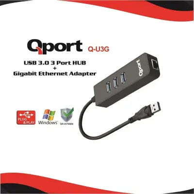 Qport Q-U3G 3 Port USB 3.0 Hub + Gigabit Ethernet Adaptörü