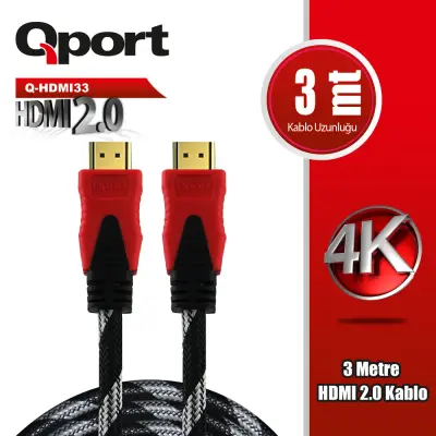 Qport Q-HDMI33 HDMI Kablo 3MT Ver 2.0 4K Altın Uçlu