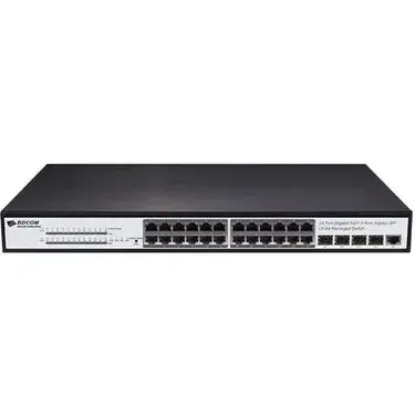 BDCOM S2500-24P4S 24 Port Gigabit PoE+ / 4 Port Uplink SFP Layer 3 370W Yönetilebilir PoE Switch