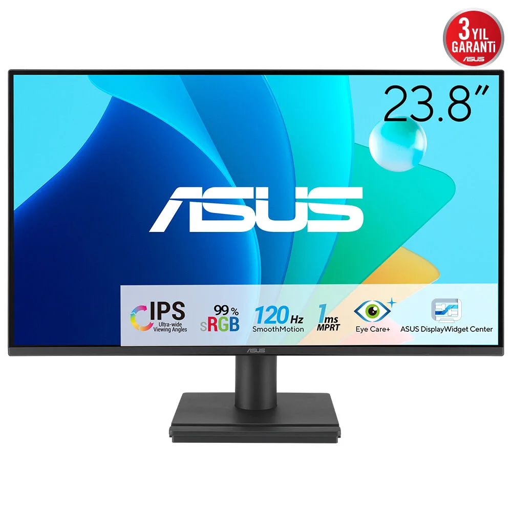 Asus VA249HG 23.8 IPS 1920x1080 1ms 120Hz 300cd HDMI VGA Vesa 3YIL Eyecare,Flıcker-Free,Düşük Mavi Işık, 99%SRGB, Çerçevesiz Monitör