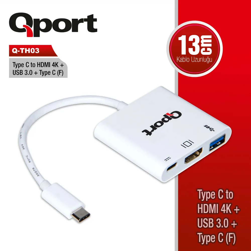 Qport Q-TH03 TYPE-C TO HDMI/USB/TYPE-C Çevirici Adaptör