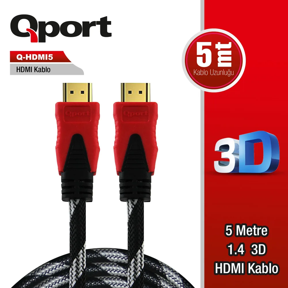 Qport Q-HDMI5 HDMI Kablo 5MT Ver1.4 Altın Uçlu 3D