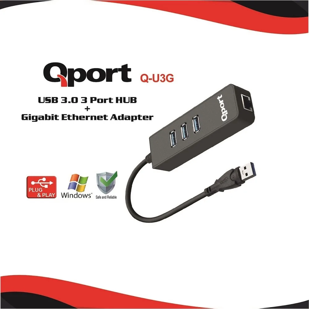Qport Q-U3G 3 Port USB 3.0 Hub + Gigabit Ethernet Adaptörü
