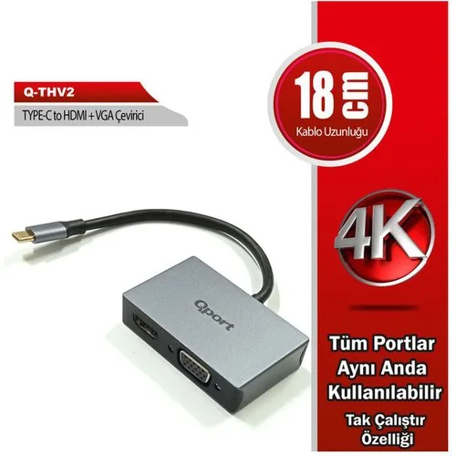 Qport Q-THV2 Type-C to HDMI + VGA Çevirici