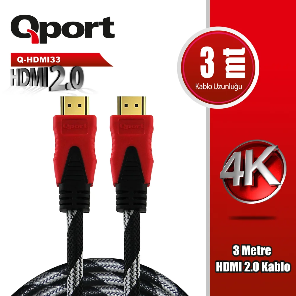 Qport Q-HDMI33 HDMI Kablo 3MT Ver 2.0 4K Altın Uçlu
