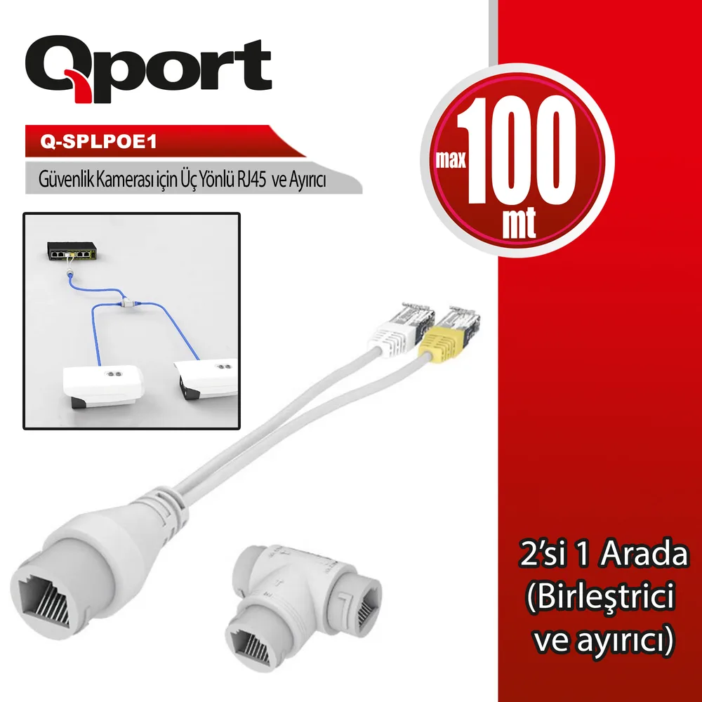 Qport Q-SPLPOE1 2IN1 AG Konnektoru + 3 Yollu POE Splıtter