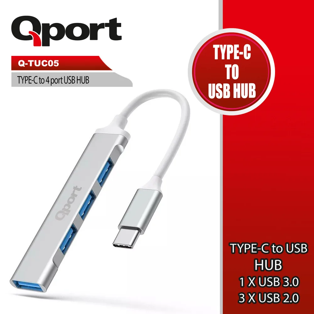 Qport Q-TUC05 4 Port TYPE-C TO USB3.0 Metal USB Çoklayıcı