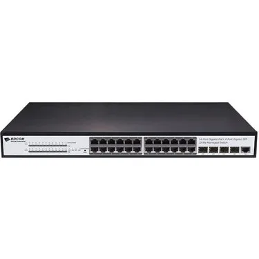BDCOM S2500-24P4S 24 Port Gigabit PoE+ / 4 Port Uplink SFP Layer 3 370W Yönetilebilir PoE Switch