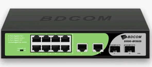 BDCOM S1500-8P2G2S 8 Port Gigabit PoE+ / 2 Port SFP + RJ45 90W Yönetilemez Switch