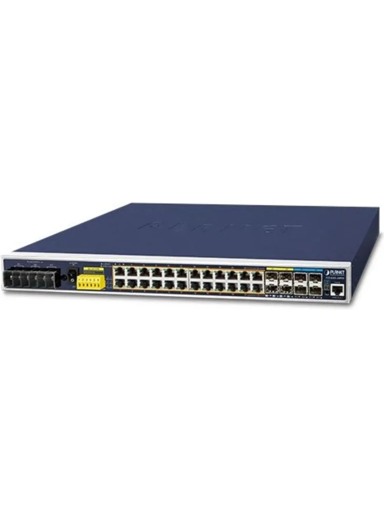 Planet PL-IGS-6325-24P4X 24 Port Gigabit PoE+ 4 Port SFP / 4 Port 10G SFP Yönetilebilir Layer 3 440W Endüstriyel Switch