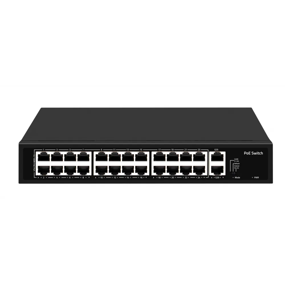 Starboard SB-3E0126P2G-E/NA 24 Port 100 Mbps PoE+ / 2 Port Gigabit Uplink 300W Yönetilemez Switch