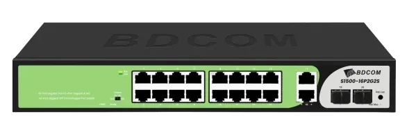 BDCOM S1500-16P2G2S 16 Port Gigabit PoE+ 2 RJ45 + 2 SFP Uplink Yönetilemez Switch