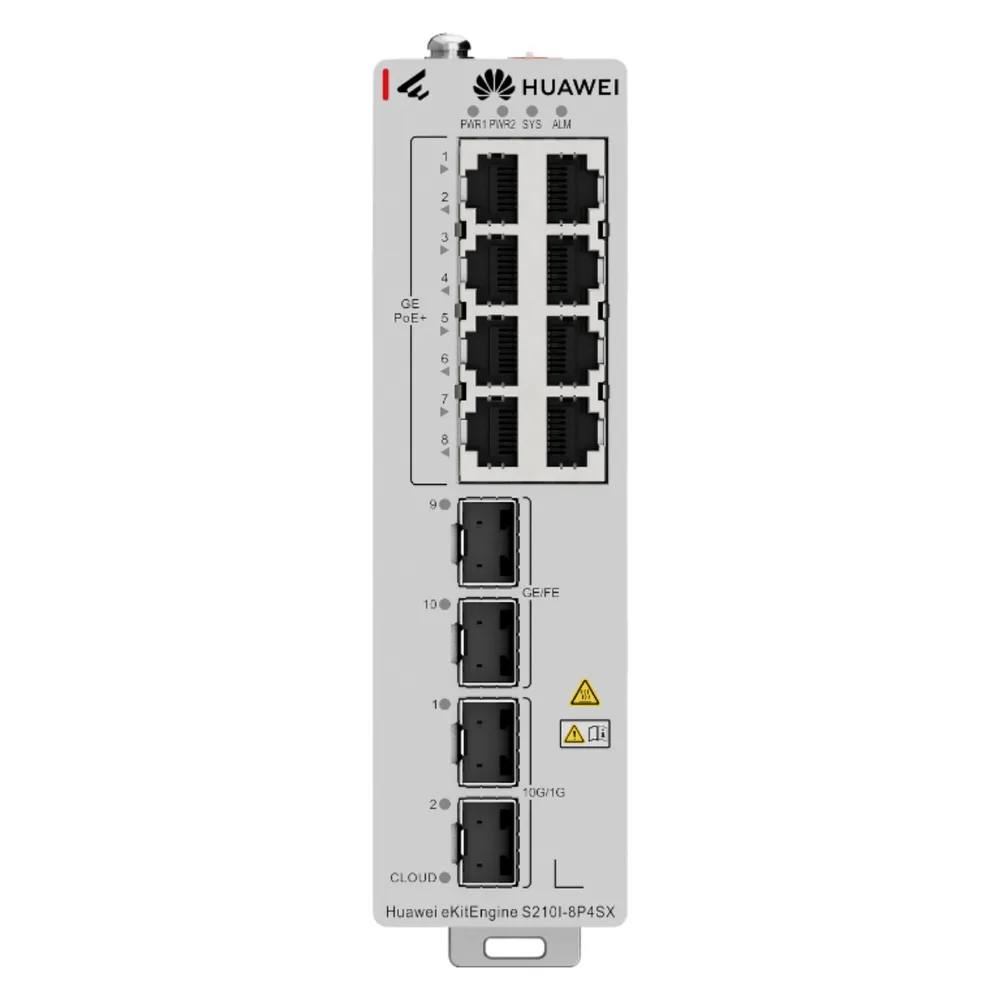 Huawei eKitEngine S210I-8P4SX 8GE PoE+, 2xGE + 2x10GE SFP 240W Endüstriyel Switch