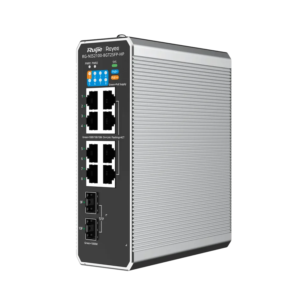 Ruijie Reyee RG-NIS2100-8GT2SFP-HP 1× PoE++ 7× PoE+ 2 SFP Bulut Yönetimli Endüstriyel Switch