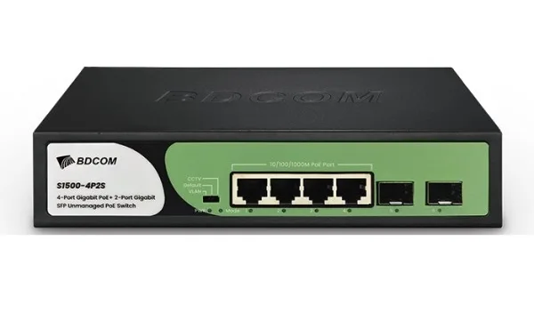 BDCOM S1500-4P2S 4 Port Gigabit PoE+ 2 Port SFP Uplink 60W Yönetilemez Switch